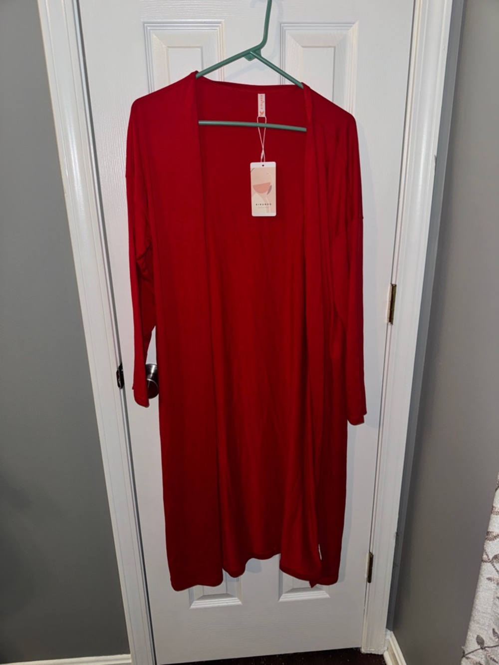 Red Open-Front Long Cardigan